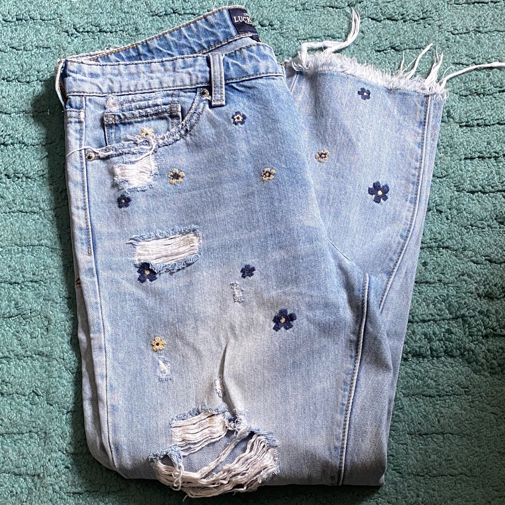 Lucky Brand Light Blue Boyfriend Jeans with Floral Details